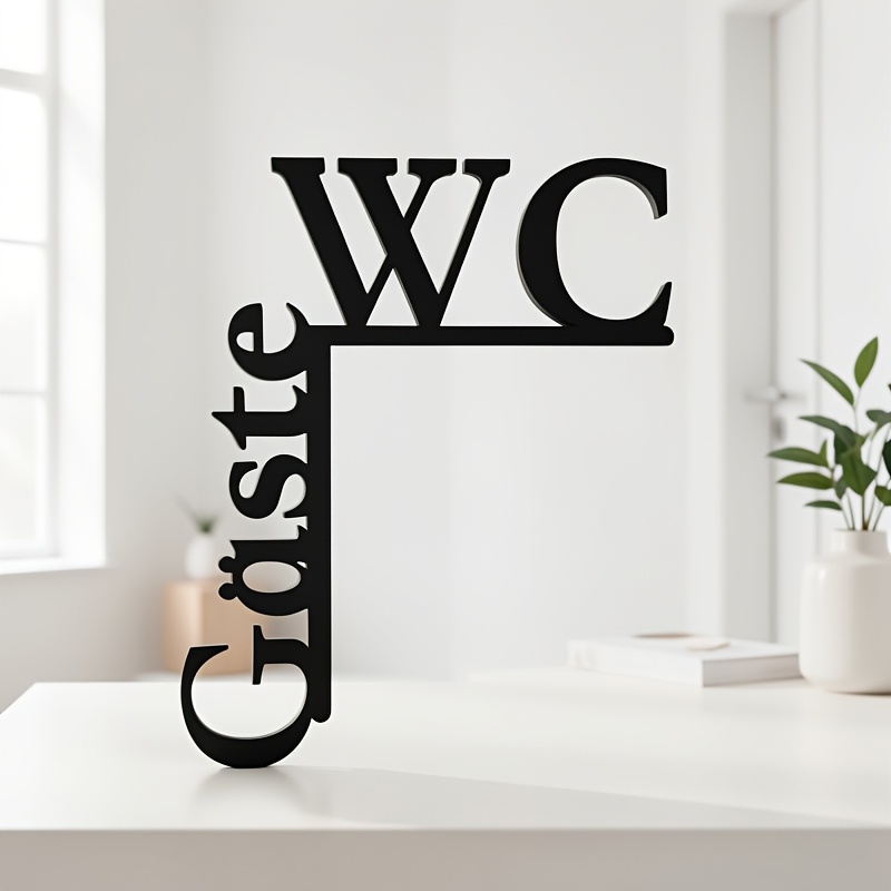 Image of 2d Flat - [2d Flat] 1pc, Wc Acrylic Bathroom Door Sign, Modern Minimalist Door Corner Hanging Design, No Drilling Required, Rounded Edges, High-quality Font, Suitable For Sign Decoration