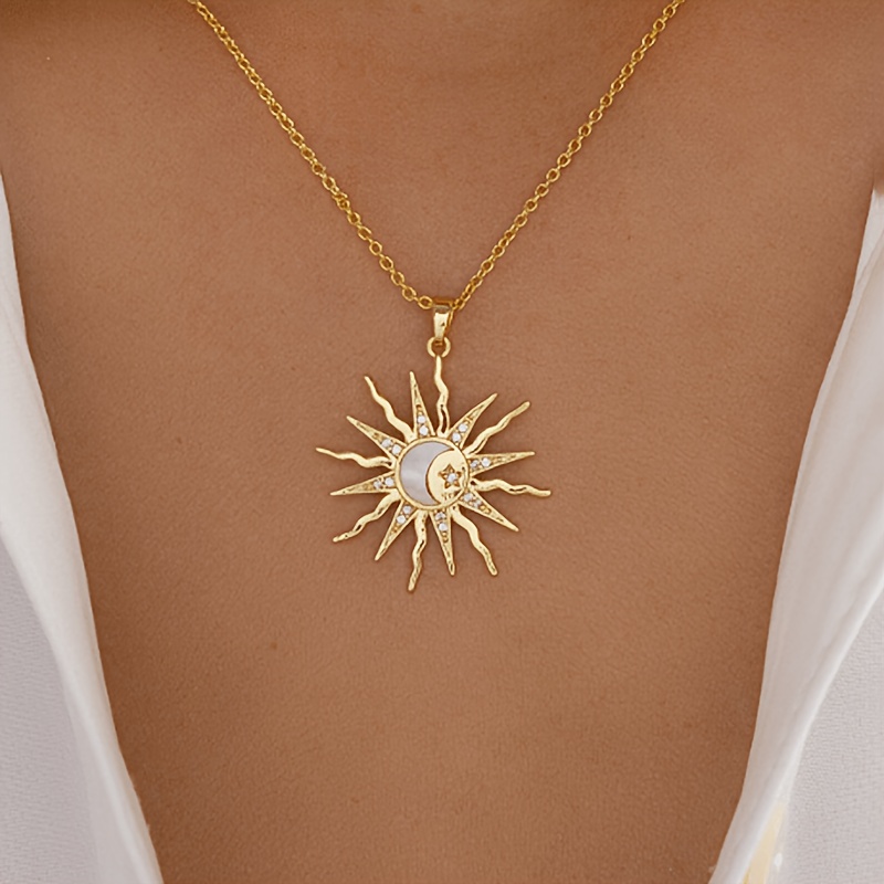 TEMU Colgante de luna de aleación a , collar de y versátil con incrustaciones de sol y detalles de estrella