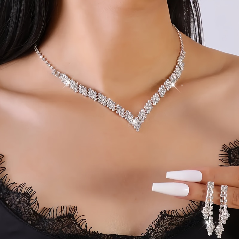 TEMU Ensemble Collier et Boucles d'Oreilles de Mariage pour Femme - Mode Élégante