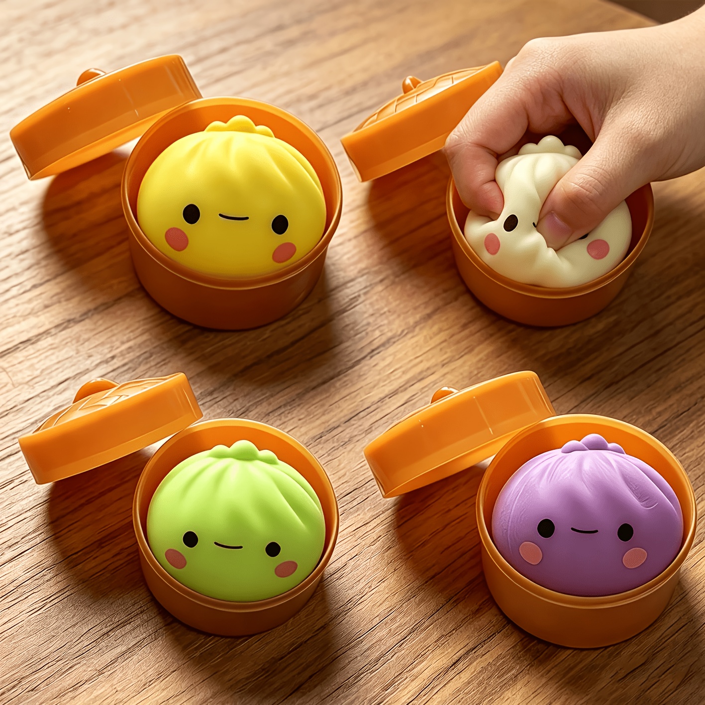 imagen del artículo 8 piezas (colores aleatorios 4 piezas y 4 cajas) adorables pequeños bollos al vapor   y aplastables, halloween, regalo de navidad, llenos de diversión, son juguetes ideales para  , paquete de regalo   para niños en festivales o  , bollos al vapor de simulación