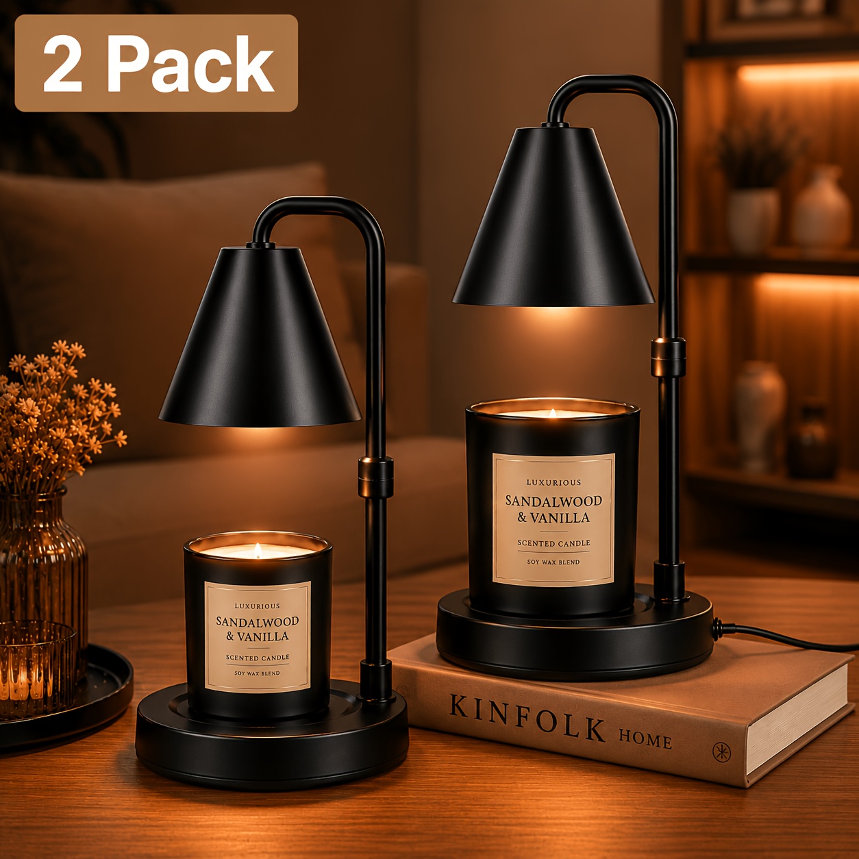 TEMU 2-pack Adjustable Height Candle Lamps, Wax Melter With Auto Shut-off, Home Decor For Scented Candles & Wax Cubes [bulb Not Included]