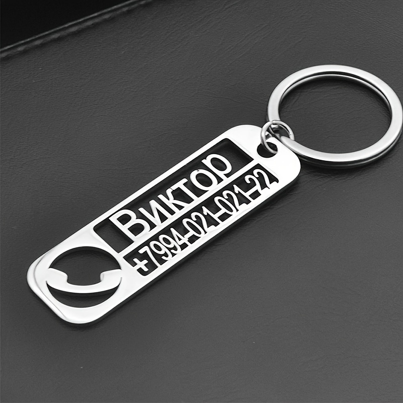 TEMU Name & Phone Keychain, Stainless Steel Keyring, Non-braided, , , For