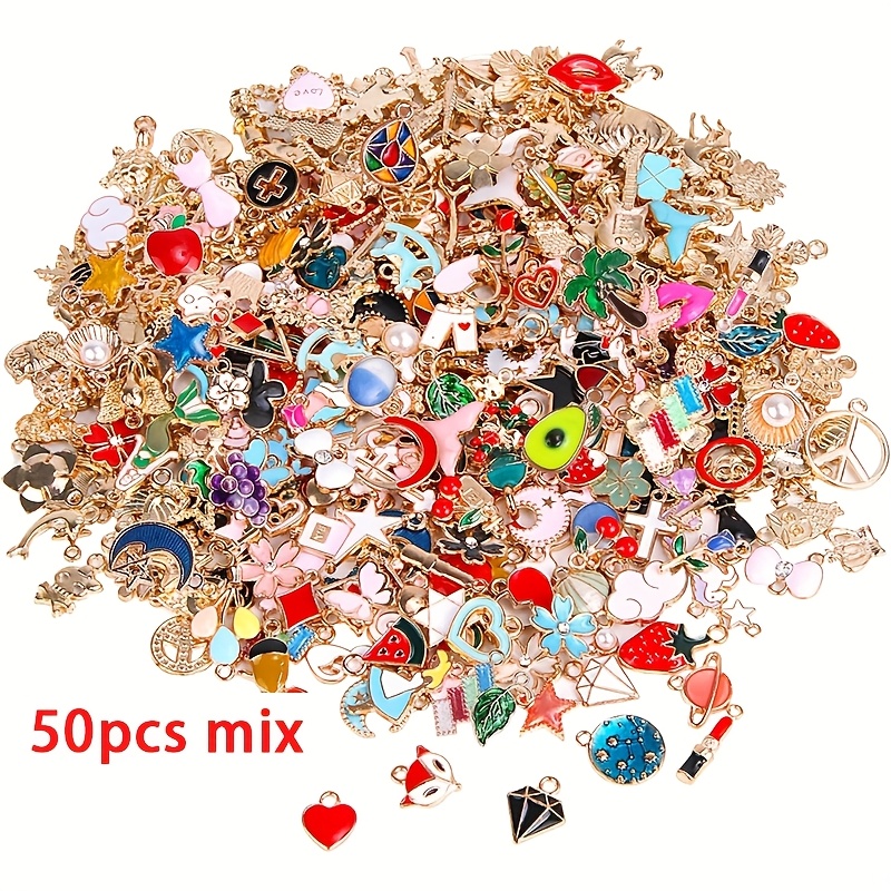 Image of 50/100/150pcs Random Style Mixed Alloy Enamel Pendants For Jewelry Making, Golden Enamel Pendants, Handmade Diy Necklace, Bracelet, Earring Craft Supplies