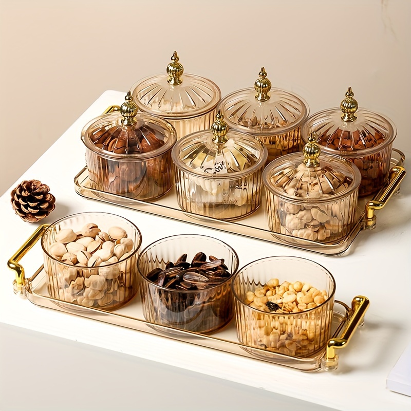 

1 Set Luxury Plastic Snack Dish With Golden Accents - Decorative Serving Tray For Nuts, Candy, And Appetizers - Kitchen Storage Containers With