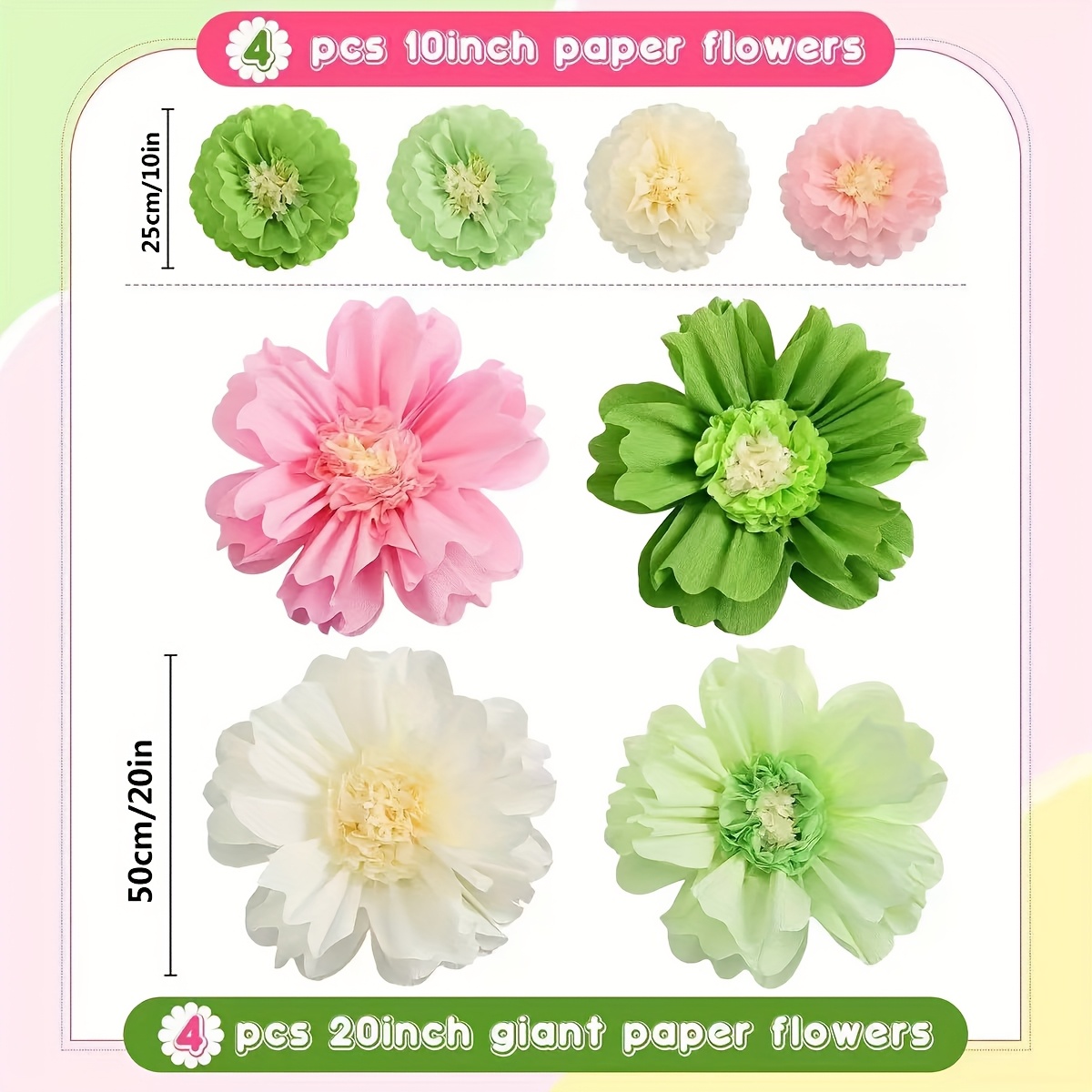 E-shop 8 Stück riesige Papierblumen, vielseitig in verschiedenen Farben – für Hochzeiten, Junggesellinnenabschiede, Geburtstagsfeiern, saisonale Feiern
