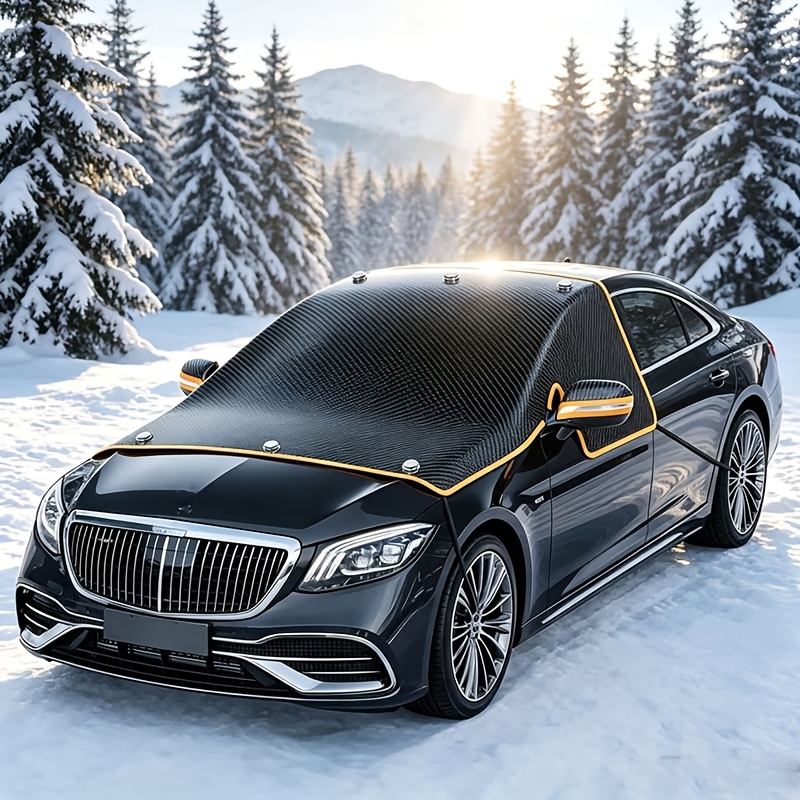 TEMU Housse de neige magnétique pour pare-brise de voiture, pare-neige en tissu Oxford, accessoire extérieur d'hiver avec protège-rétroviseur, et
