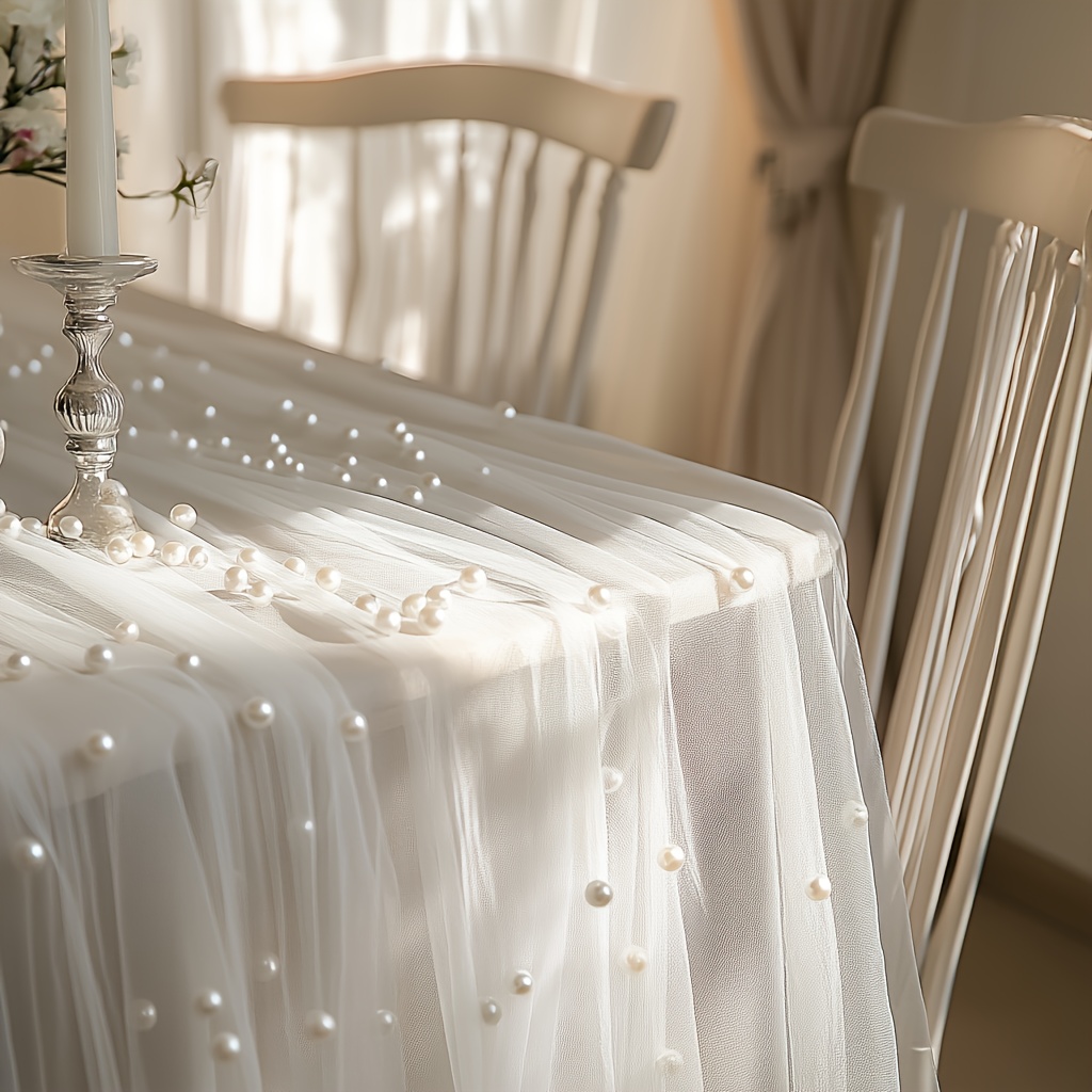 Image of A Romantic Sheer Fabric, Elegantly Designed, Suitable For Window Sill Decoration, Room Embellishment, Dessert Table Flags, Dining Table Arrangements, And Tabletop Covers