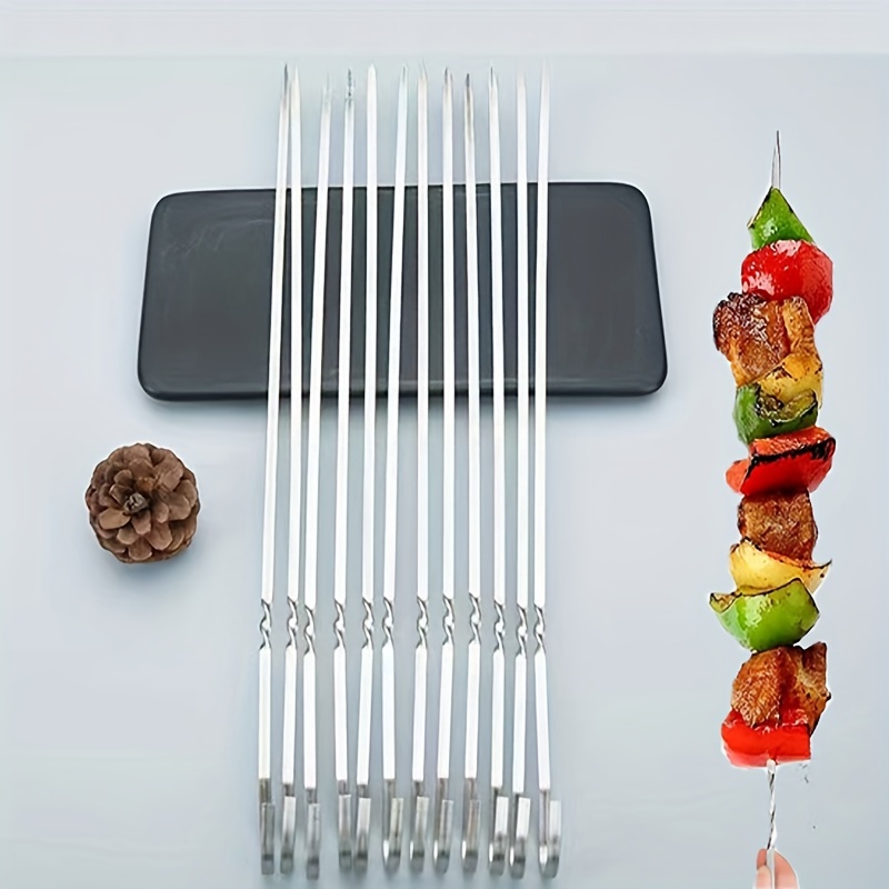 10pcs Double brochettes métalliques pour barbecue en acier inoxydable  Barbecue Grill Fourches Bâtons Aiguille Accessoires de cuisine Camping  Outils de pique-nique