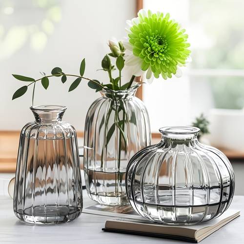 3 pack striped glass hydroponic vases set transparent water plant terrarium creative desktop flower pots for living room office wedding decor tabletop fridge windowsill display