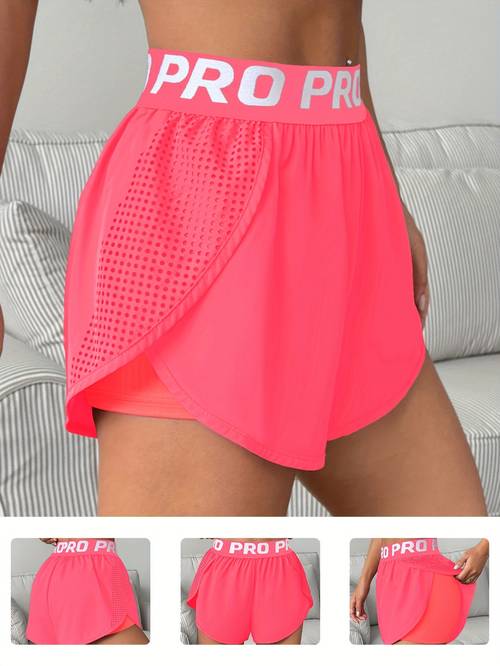 womens casual athletic side cross double layer shorts