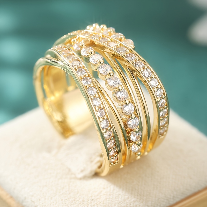Luxury Multi-Layer Lines Interwoven Women's Ring with Synthetic Zirconia