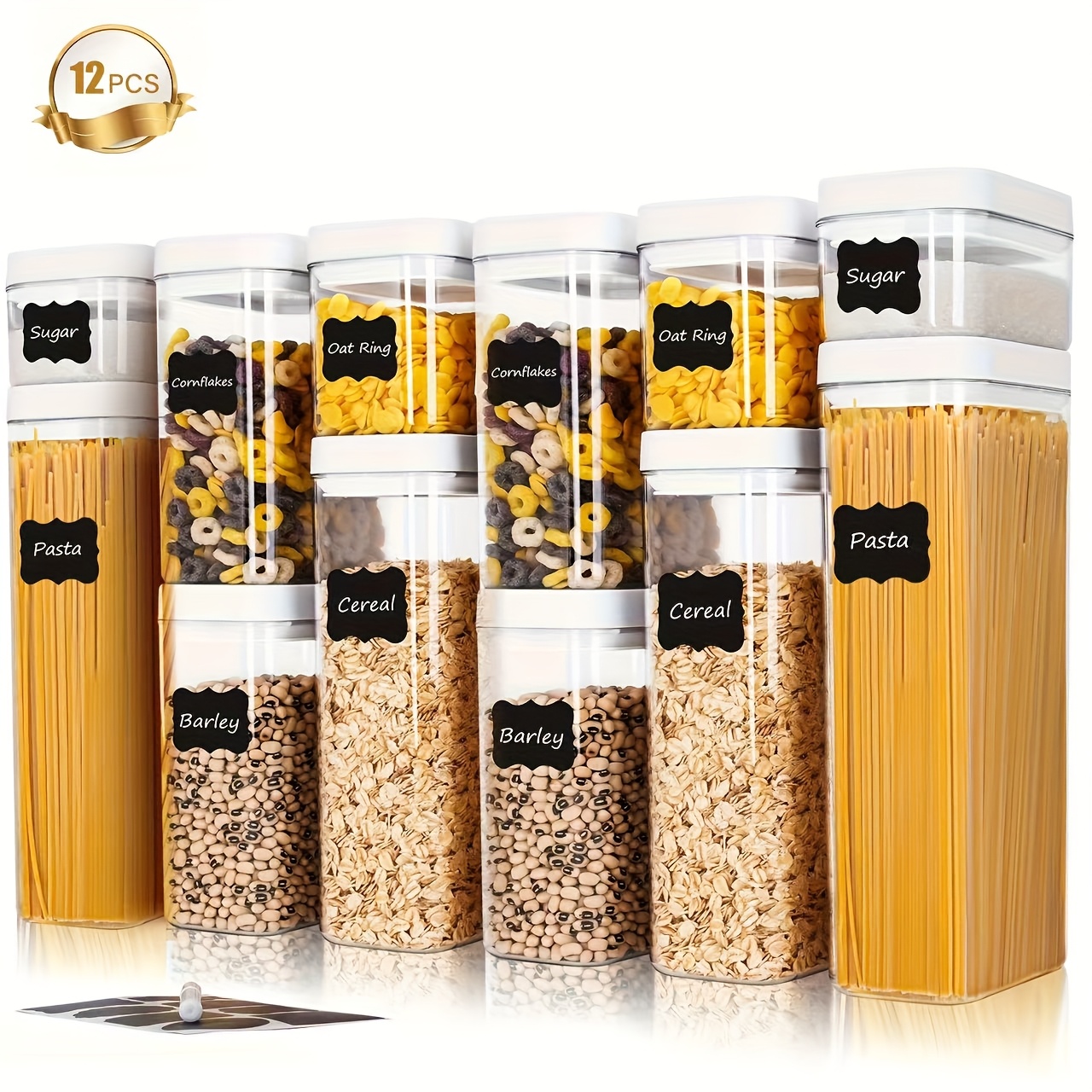 thelife 12pcs airtight food storage containers with locking lids plastic pantry suitable stackable jars with seal labels pen multi size containers for   flour pasta coffee