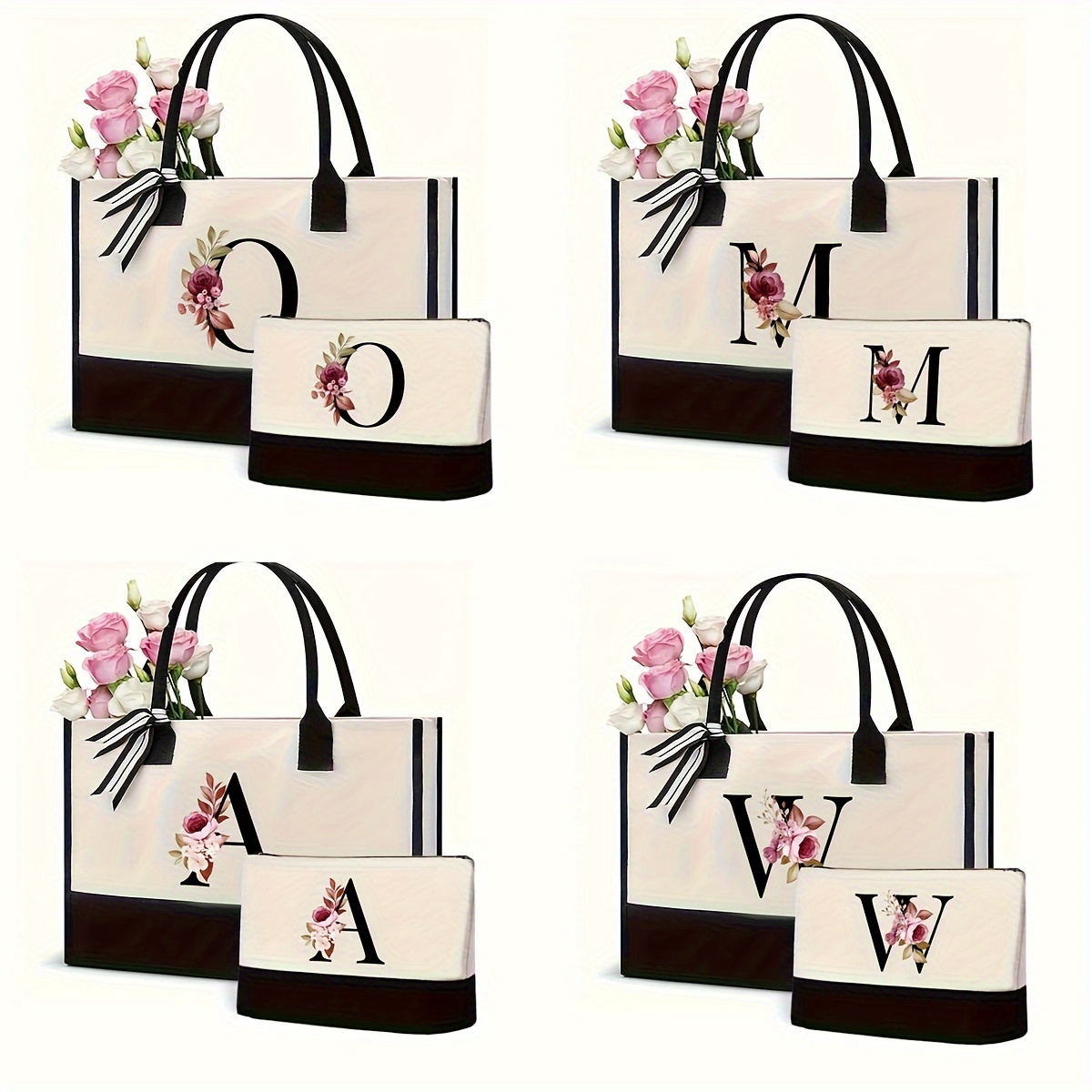 

2pcs Set Chic Letter Print Tote & Clutch - Versatile, Lightweight Women's Shoulder Bags For Work & Shopping. Large Capacity Reusable Shopping Bag, Holiday,for Teen Girls Women College Students