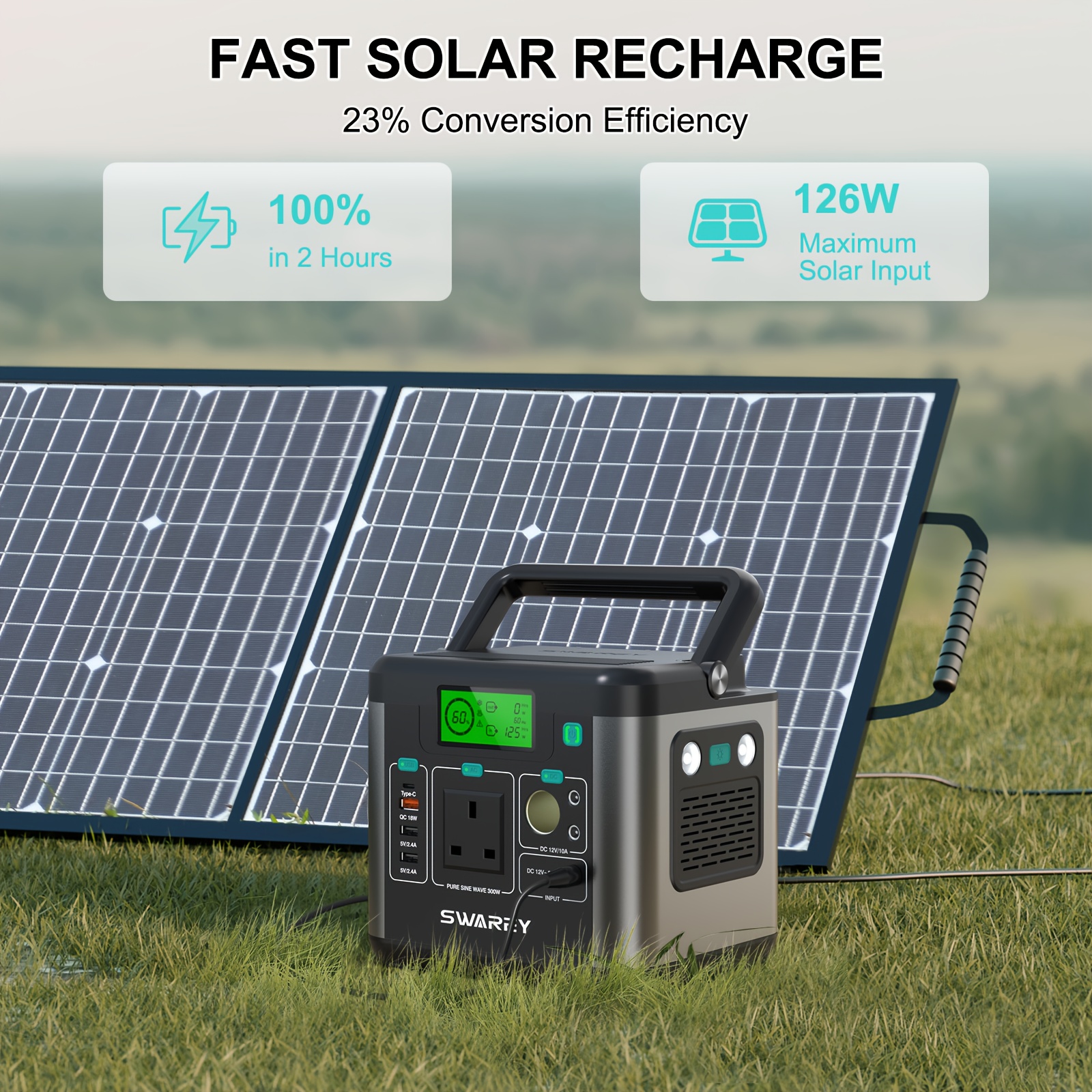   portable power station 222 wh lithium battery ac outlet 300w 600w   with 65w usb c port solar powered power bank for camping travel rv motorhome fishing compact lightweight with     short circuit protection lithium battery compatible outdoor charging station rv accessories   durable construction reliable performance highcapacity battery rv owners campers and  