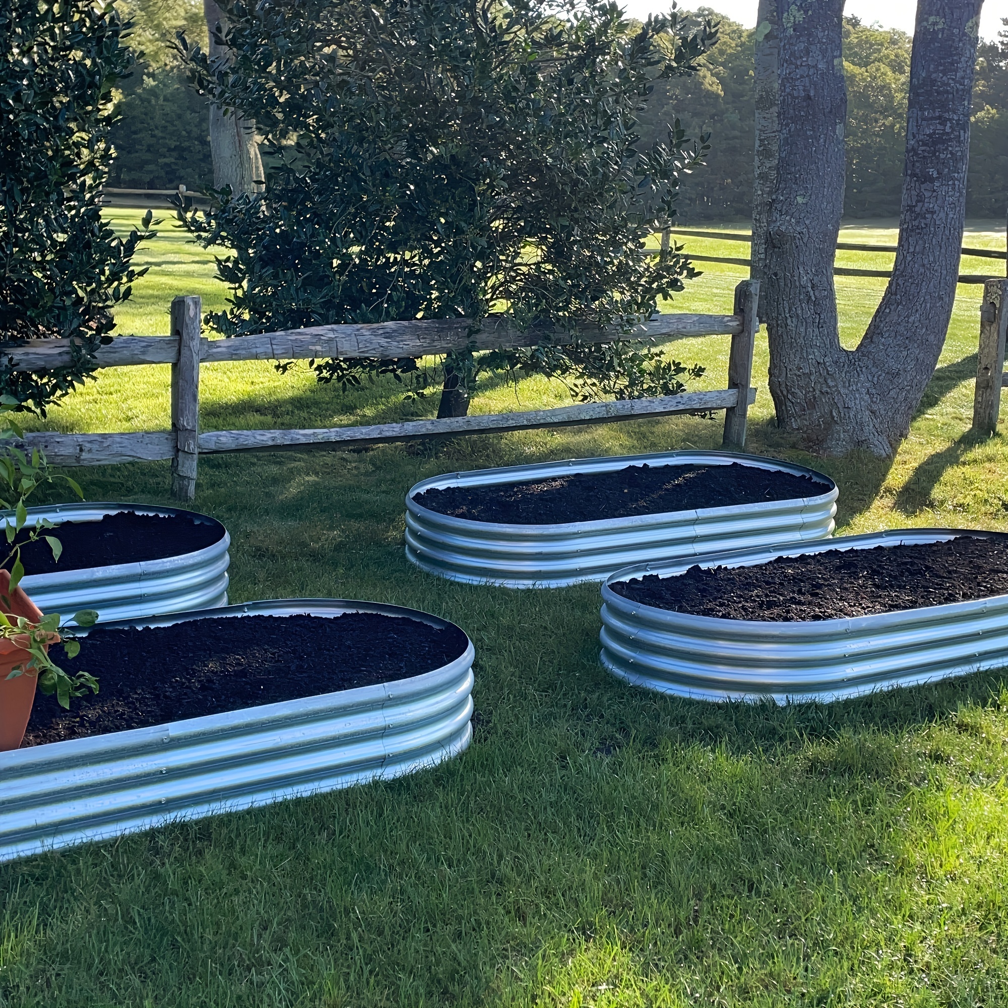 

2pcs Oval Metal Raised Garden Beds, 4ft X 2ft X 1ft Outdoor Planting Boxes For Vegetables, Flowers, Herbs, Galvanized Steel Planter Kit With Open-ended Base For Healthier Plant Growth