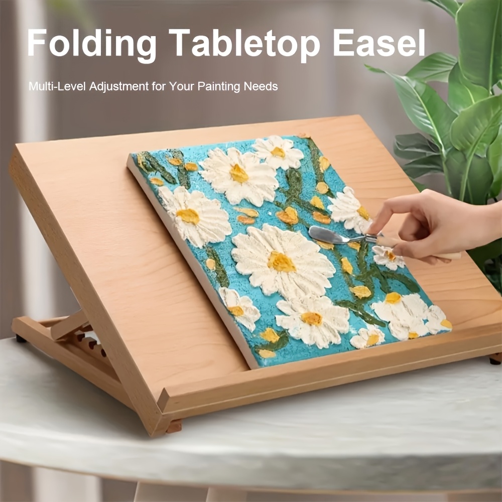Image of A3 Desktop Solid Wood Easel With 5-gear Adjustable Angle & Portable Base Suitable For Artists, Beginners, Sketching, Watercolor, Oil Painting - Sturdy Tabletop Art Easel For Studio, Hobbyists