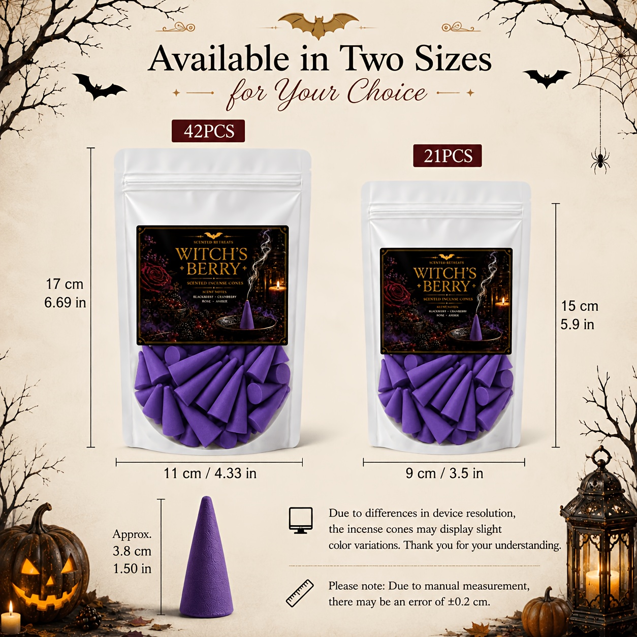 TEMU Cônes de Sorcière - Parfum de myrtilles, de , de roses et d', fragrance d'intérieur florale et fruitée foncée pour Halloween, chambre à coucher,