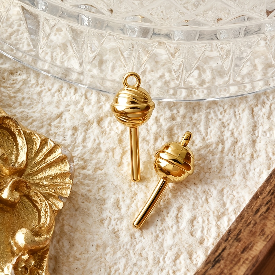 TEMU 2pcs Fashionable Lollipop-shaped Pendants, Unisex Versatile , Stainless Steel, Sturdy, Wear-resistant, Fade-resistant, High-quality Texture,