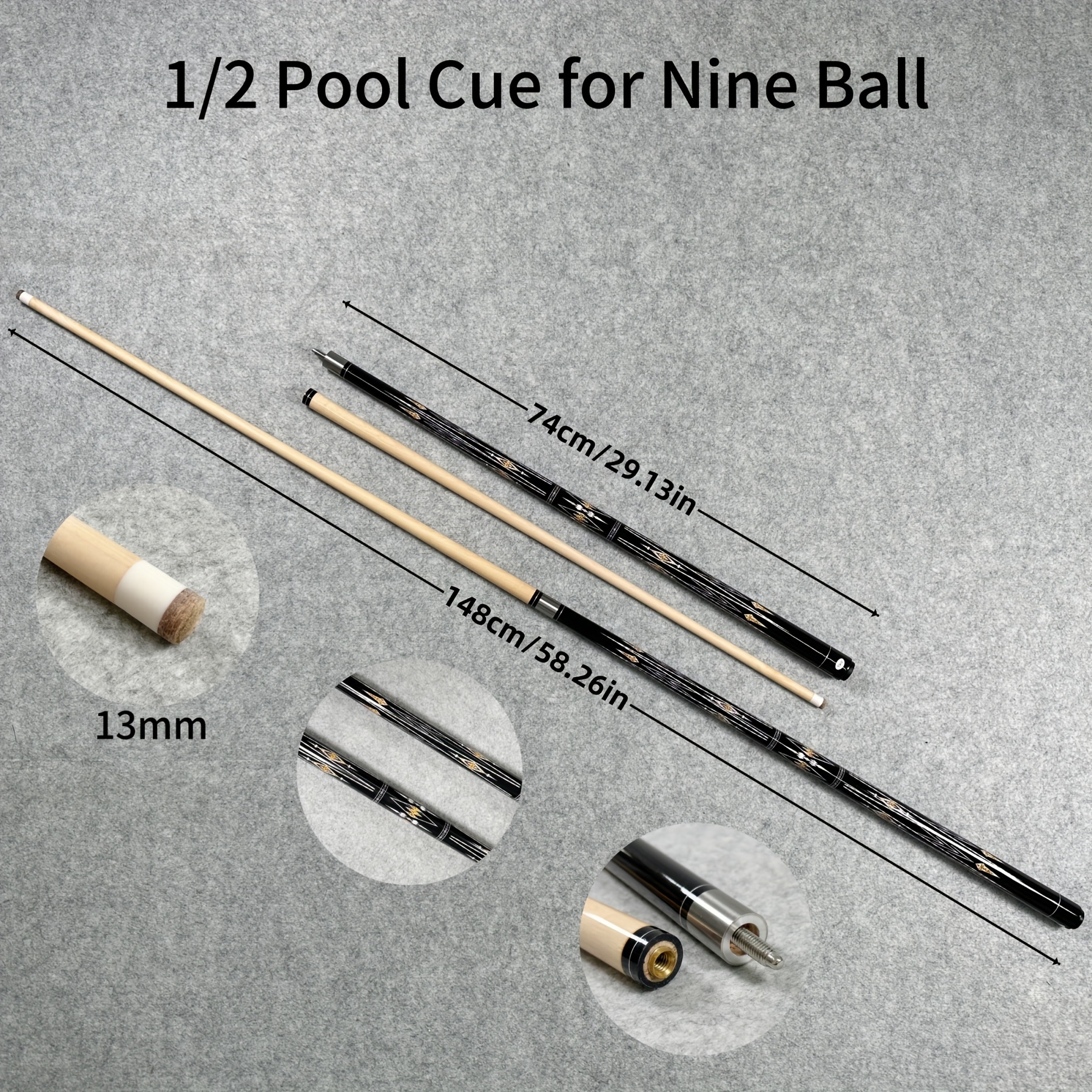 

1/2 Pool Cue For : Wooden Shaft With Black And Golden Pattern, 13mm Head, Stainless Steel Joint, Valentine's Day, Thanksgiving, Christmas, New Year, Father's Day