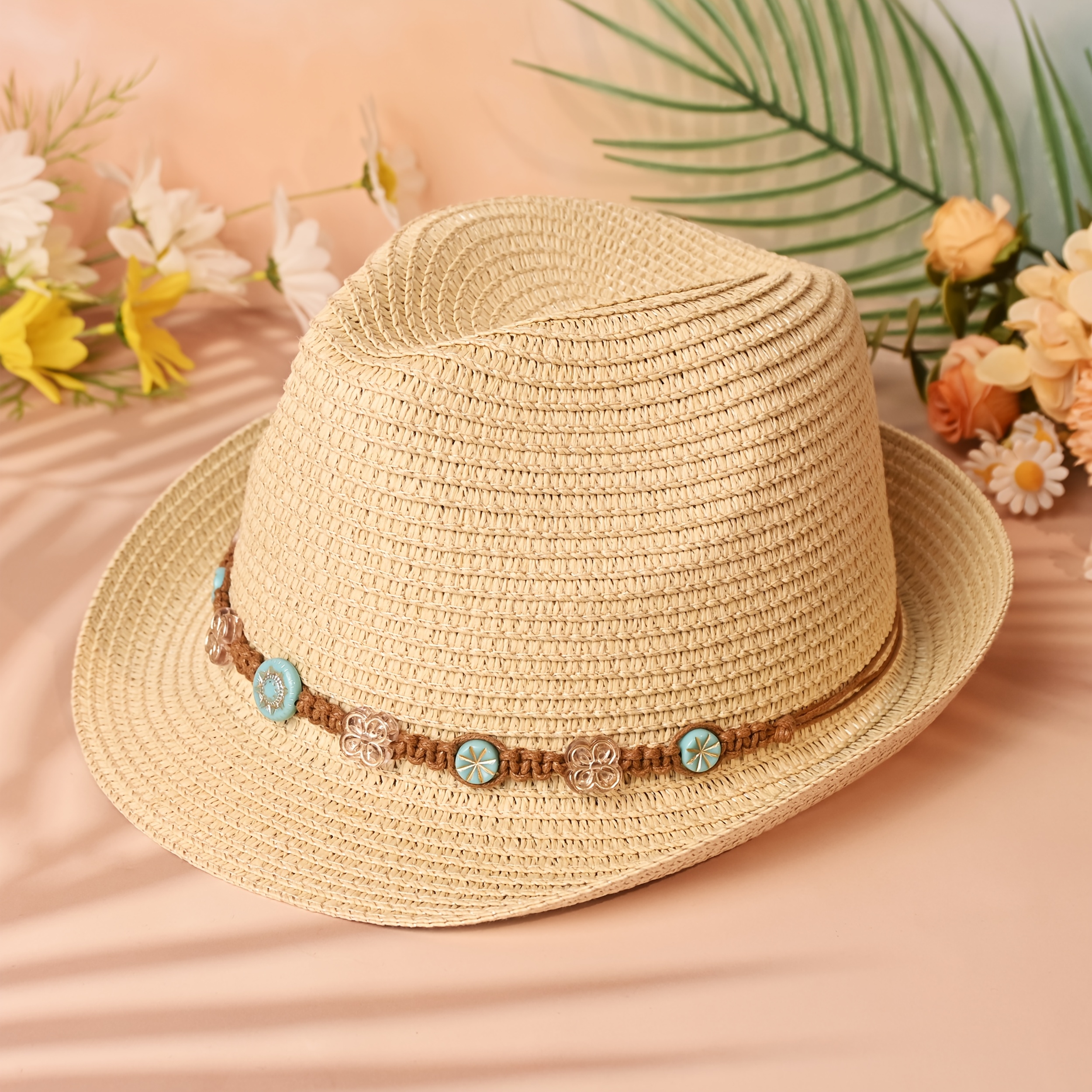 E-shop Niedliche kleine Blumen-Accessoires, Jeanshut mit kleinem Schirm, Sonnenhut aus Stroh, Strand-Hawaiian-Style, Sonnenschutz, Belüftung