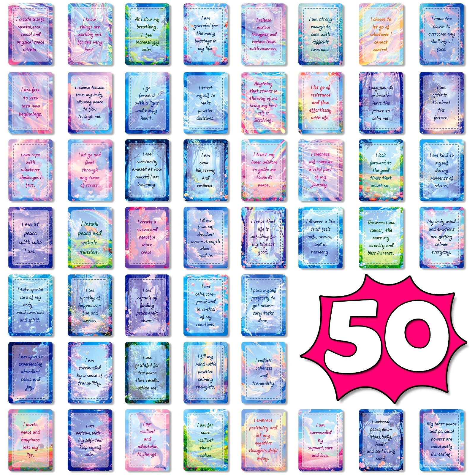 

50-pack Ombre Inspirational Quotes Cards, Mixed Colors, Theme, Positive Energy Affirmations, Diy Scrapbooking, Greeting Cards, Handmade Small Paper Crafts