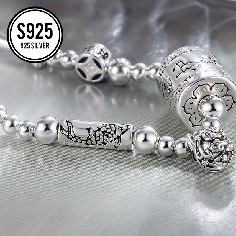 

Elegant 925 Sterling Silver New Chinese Vintage Amulet Bracelet Bracelet - Hypoallergenic, Retro Chinese Charm Design Women's | Perfect Gifts For Couples And | Accessories