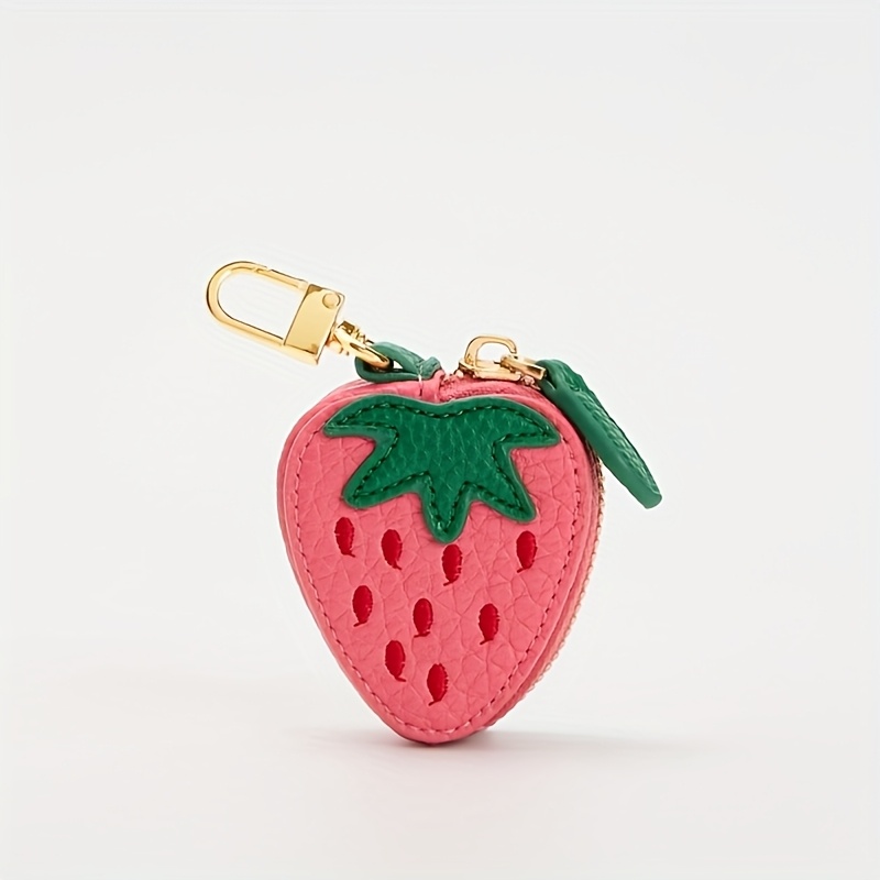 

Strawberry Mini Coin Purse With Keychain - , Hand-washable Leather Wallet - Perfect Christmas Gift, Cute Purse, Charm, Pouch