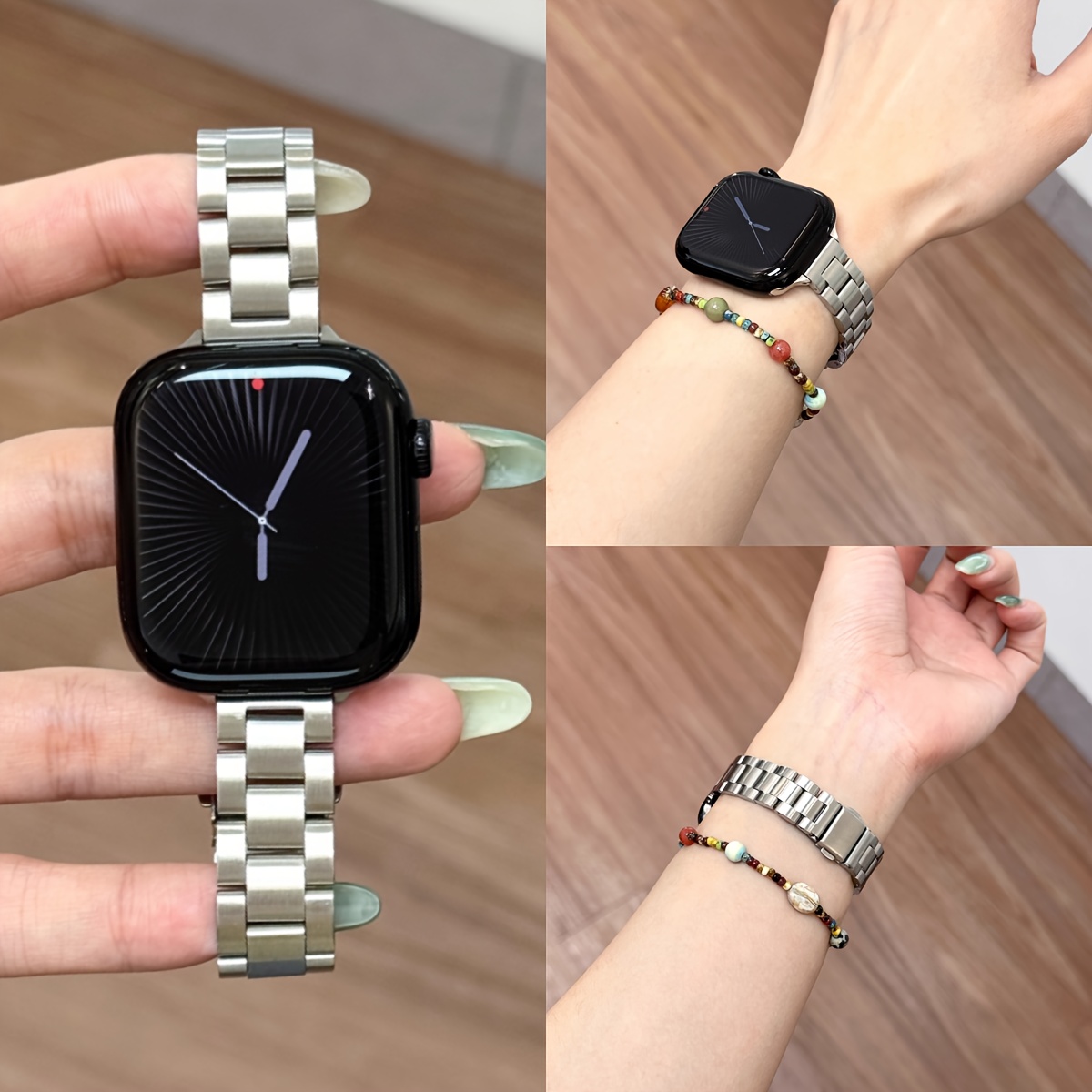 For   Thin Three-Piece Metal Watch Band, Classic Men S And Women S Wristband, Suitable for   Watch Straps 38Mm/40Mm/41Mm/S10-42Mm, 42Mm/44Mm/45Mm/S10-46Mm/49Mm, Smart Watch Replacement Accessories, Compatible with for   Watch 10   6 5   1 Se Uitra Series, Fashionable Women S Wristband, High-Value Accessories, Couple Style, Free Strap Removal Adjuster