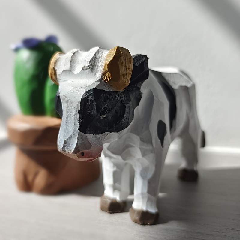 

Handcrafted Wooden Cow Figurine - Home & Holiday Decor, Farmhouse Style Animal Statue, Unique Collectible Gift For