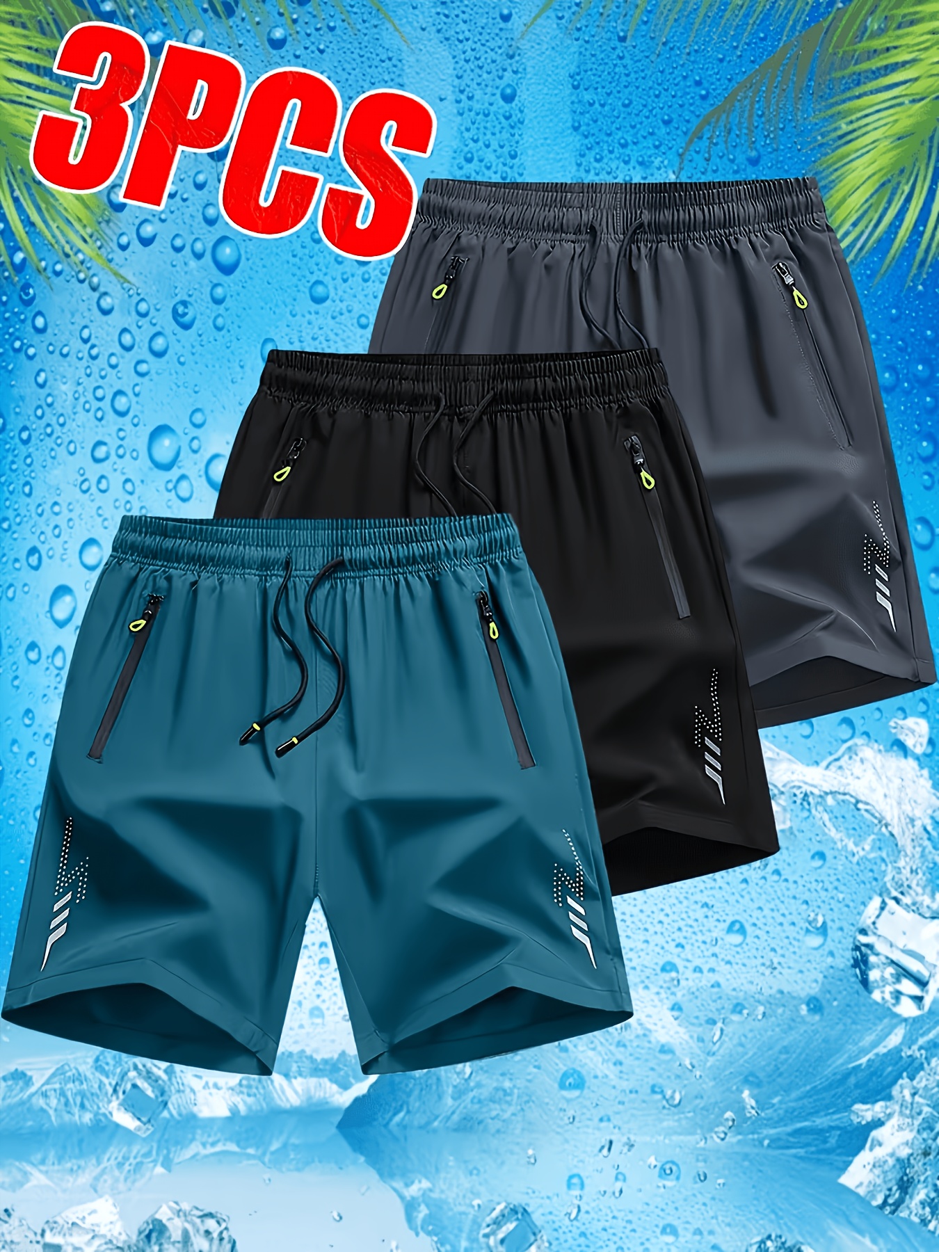 item picture 3pcs mens quick dry lightweight athletic shorts   soft fabric suitable for fitness running beach and pool machine washable solid   shorts surfing volleyball casual wear breathable and comfortable swimming pool