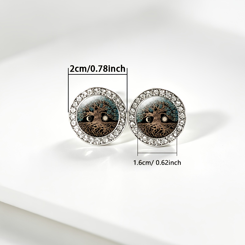 Classic White Glass Stud Earrings, Nature Cycle Symbol