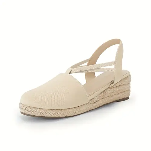 womens comfortable thick soled wedge canvas sandals slingback slip on closed toe lace up shoes