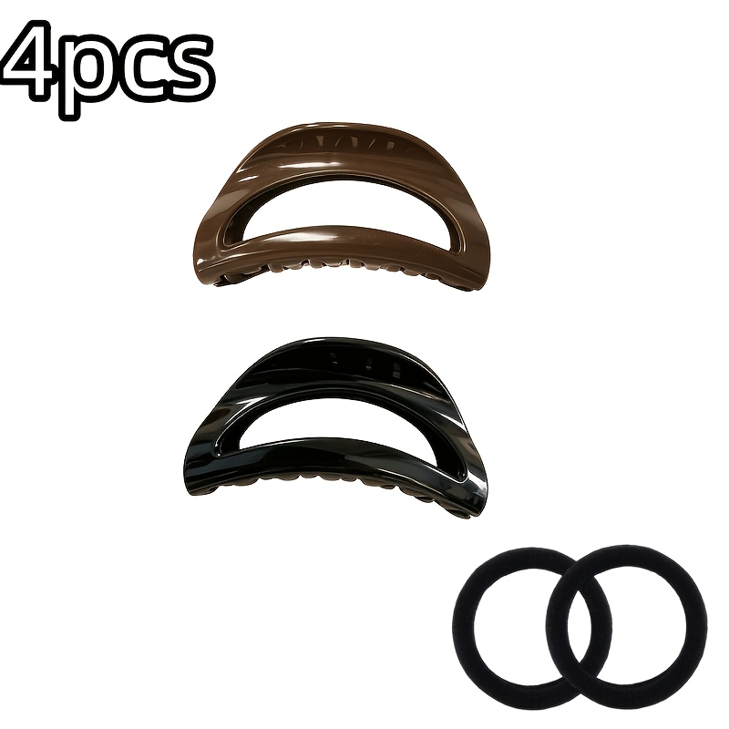 TEMU 4pcs Hair Clip Set (2 Claw Clips + 2 Black Hair Ties), Large Anti-slip Hollow Claw Hair Clips, Comfortable Hair Clips (suitable For Sleeping),