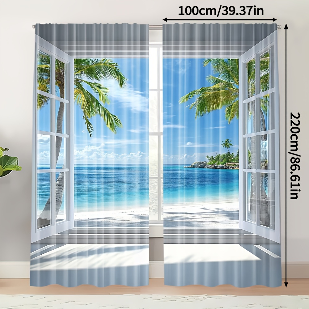 TEMU Set Of 2, Lightweight Curtains For Summer Featuring A Tropical Design (does Not Rod, No Motion, No Batteries) Perfect For The Bedroom Or Living