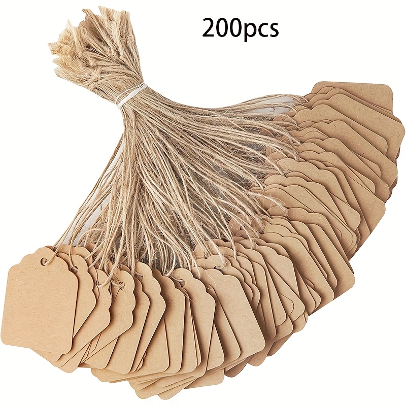 TEMU Prijskaartjes met touw 200 stuks papier hangkaartjes voor het labelen van cadeaus, tassen, kleding, sieraden, detailhandel, garage/tuin voor