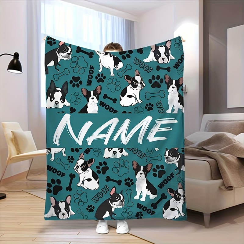 

Contemporary Hypoallergenic Boston Terrier Flannel Blanket - Customizable Name, Animal Theme, Multipurpose, , Only, Polyester Bedding - Ideal Gift For Dog Lovers