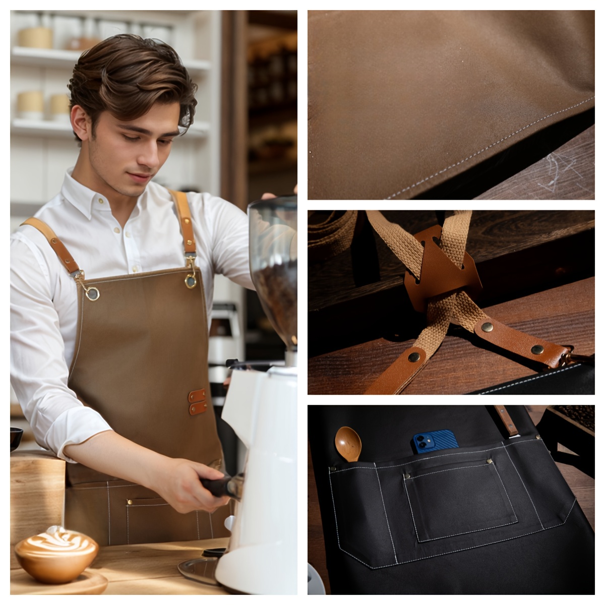 Tablier Demi-Servieuse Imperméable Anti-Huile Grandes Poches Sangle Réglable Hommes Femmes Cuisine Chef Café Restaurant Boulangerie Salon De Fleurs Barista Tablier De Travail