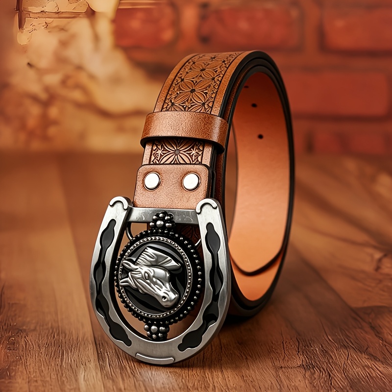 TEMU Ceintures Gravées Tendance pour Hommes et Femmes, avec une Boucle Western en de en U. Le Ceinturon Accessoire Parfait pour les du , 1.46In/3.7Cm