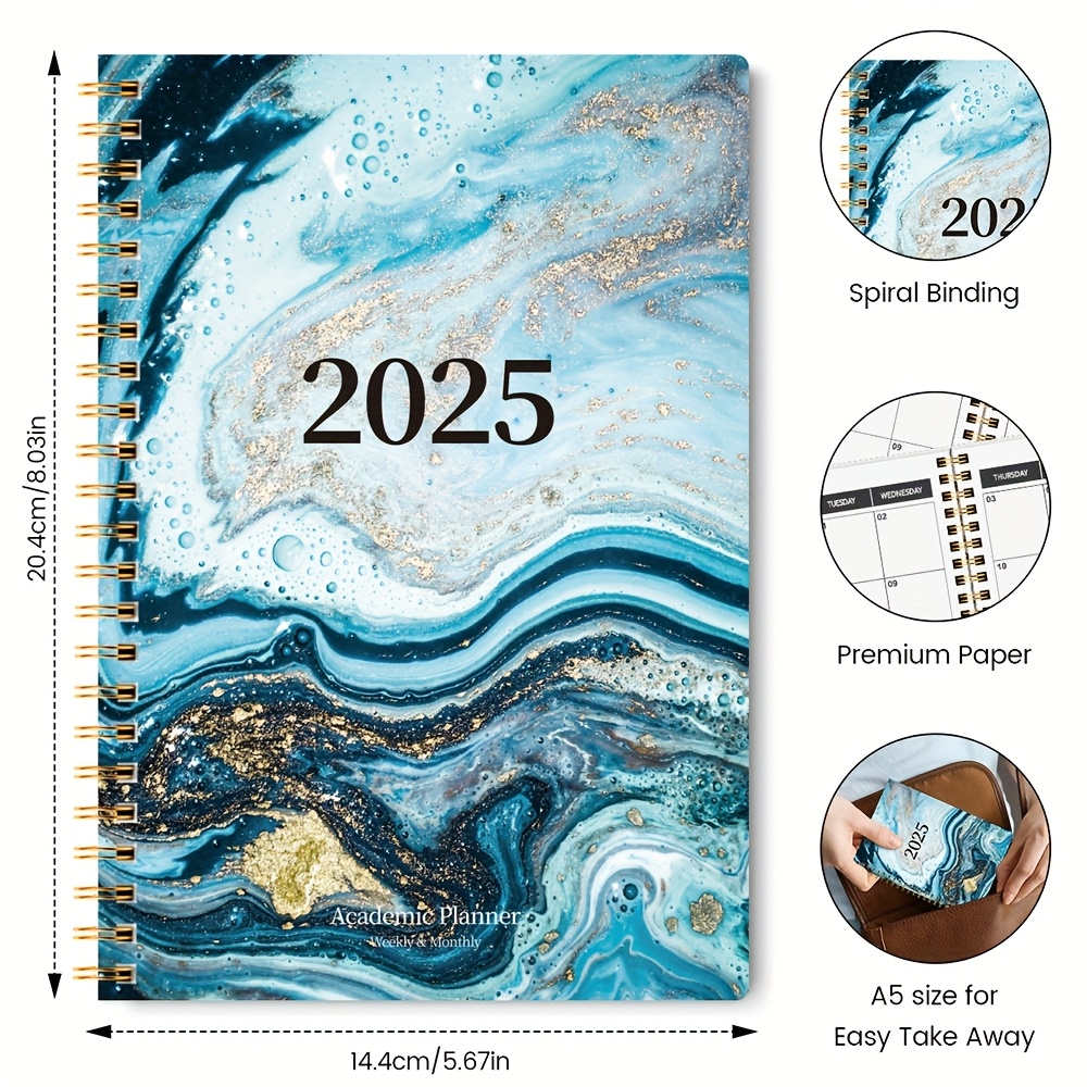 

1pc Trees 2025-2026 Luxurious Marble Style Monthly Planner, Jan-dec, 24-month Academic Daily Agenda With Spiral Binding, , Easy Takeaway Size (a5) - Ideal For College, Office, Planning