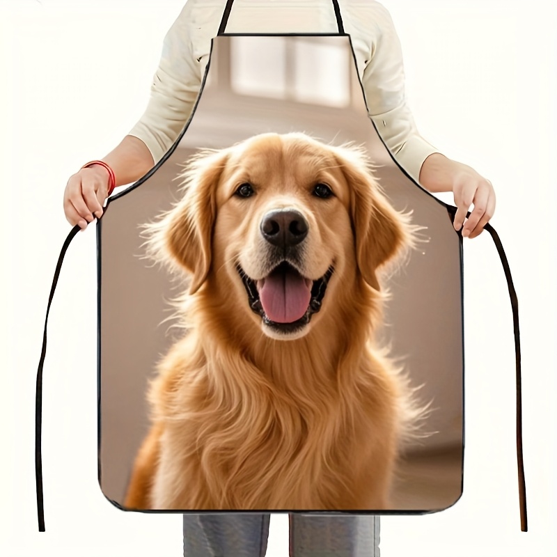 TEMU An Apron Featuring A Stylish Golden Retriever Design - With Black Straps - Everyday Cooking, Baking, And , As Well As Pet-related Activities And