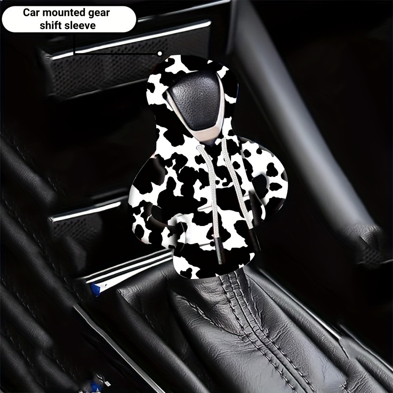 

Cow Print Sweatshirt-style Car Gear Shift Cover - Dustproof Polyester Interior Accessory For Models