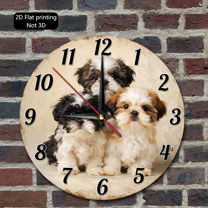 TEMU 2d Flat 1pc Wall Clock Cute Shih Tzu Puppy Print Ideal For Decorating Living Room Bedroom Home Office Dining Room Entryway Kitchen