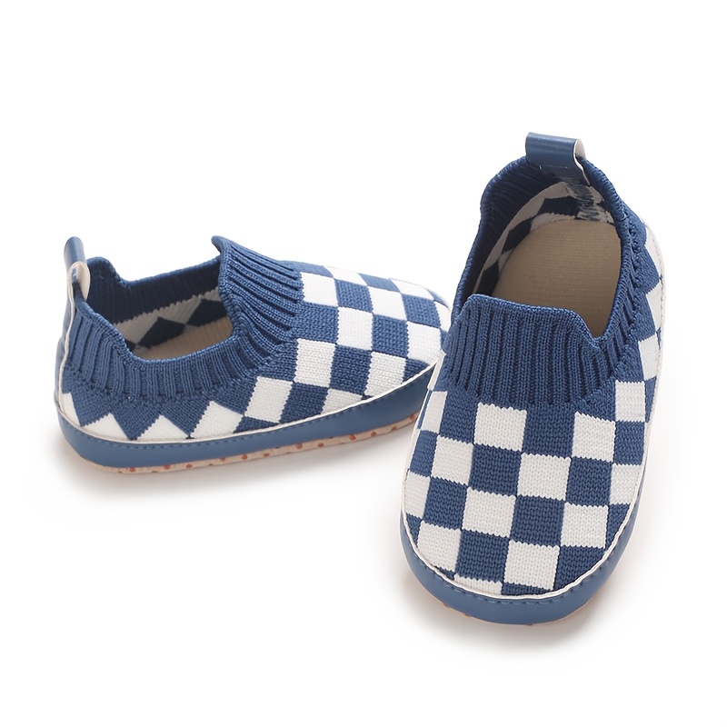 1 Pair Unisex Infant Casual Slip-On Shoes, Plaid & Solid Color, Comfortable Lightweight Non-Slip Walking Footwear for Indoor & Outdoor, Fabric Upper, Cloth Insole, Spring/Fall Collection