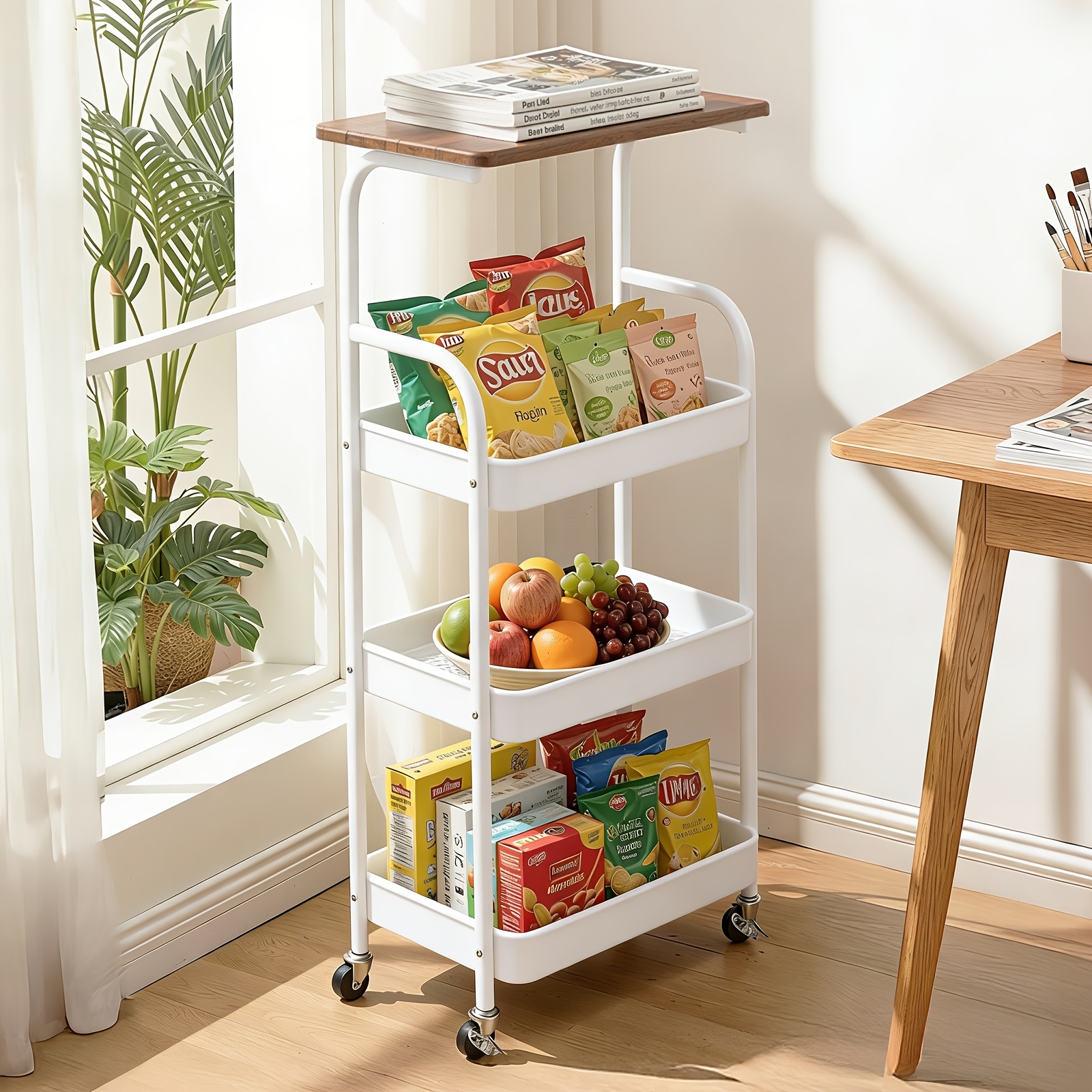 TEMU Carrito Rodante de Múltiples Niveles - Estante Metálico Multifuncional, Como Soporte para Impresora, Ideal para Adiciones de Escritorio y Actúa