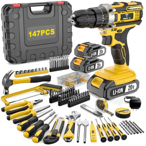 20v cordless drill tool set with drill and electric screwdriver speed and torque adjustment function suitable for home industrial concrete walls wood and metal effortless hole drilling and screw tightening