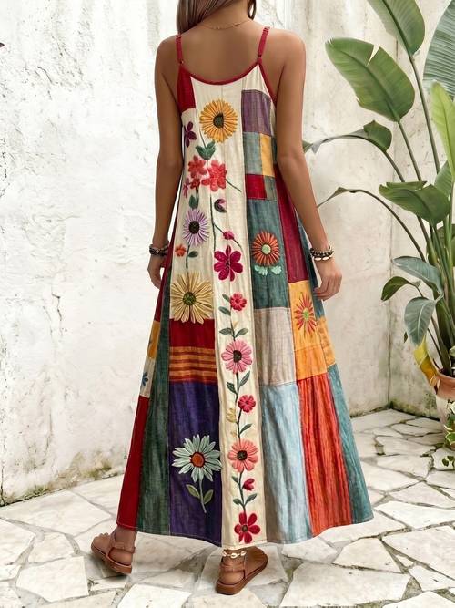 wine red ethnic style suspender dress v neck a line bohemian style vacation dress
