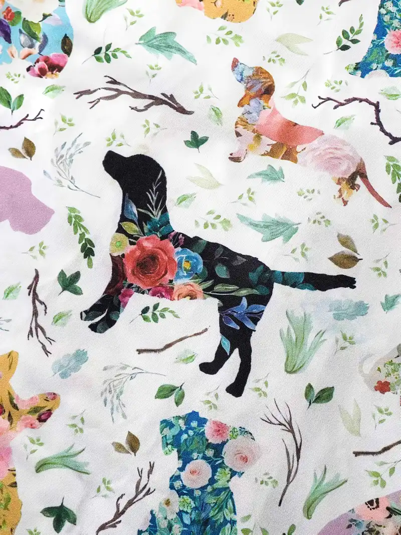 womens 2pcs pajama set cute dog floral jersey knit fabric short sleeve with lapel collar elastic loose shorts animal pattern 95 polyester 5 elastane m Product details 2