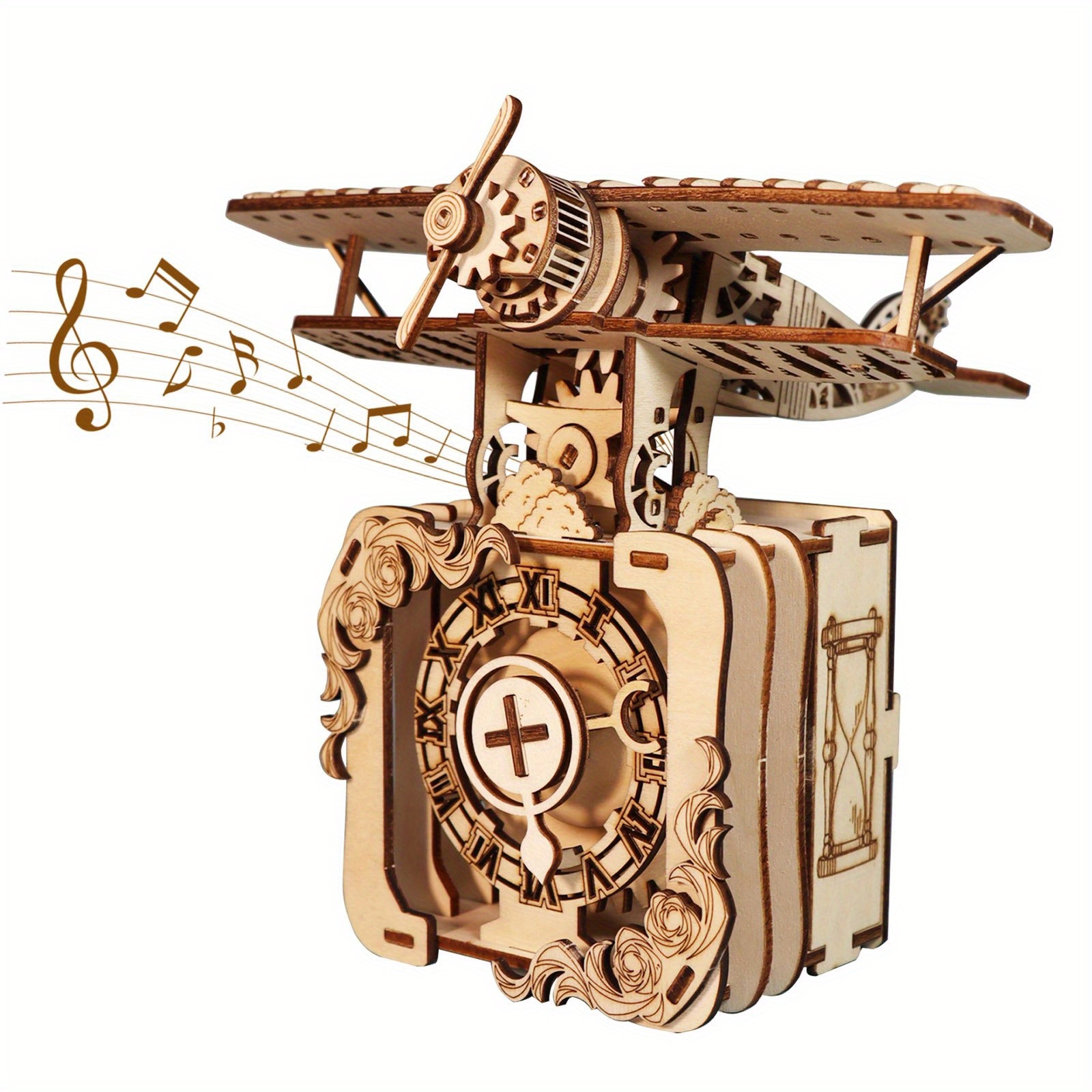 Image of Music Park 3d Wooden Puzzle Airplane Music Box Punk Gear Industrial Model Kits For Birthday Christmas Unique Gift For Women