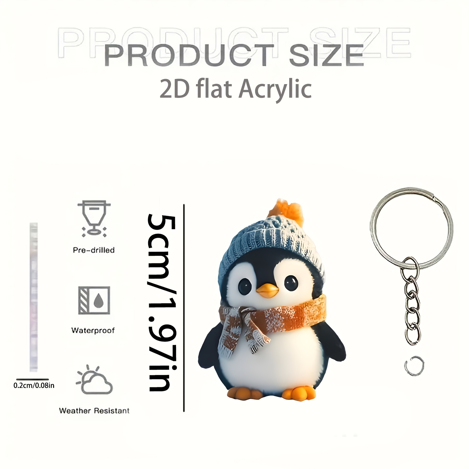 TEMU 2d Flat, 2d Flat Knitted Scarf Adorable Flat Acrylic Keychain, Double-sided Printed Metal Key Ring, Cute Little Animal Backpack Charm, Car Key