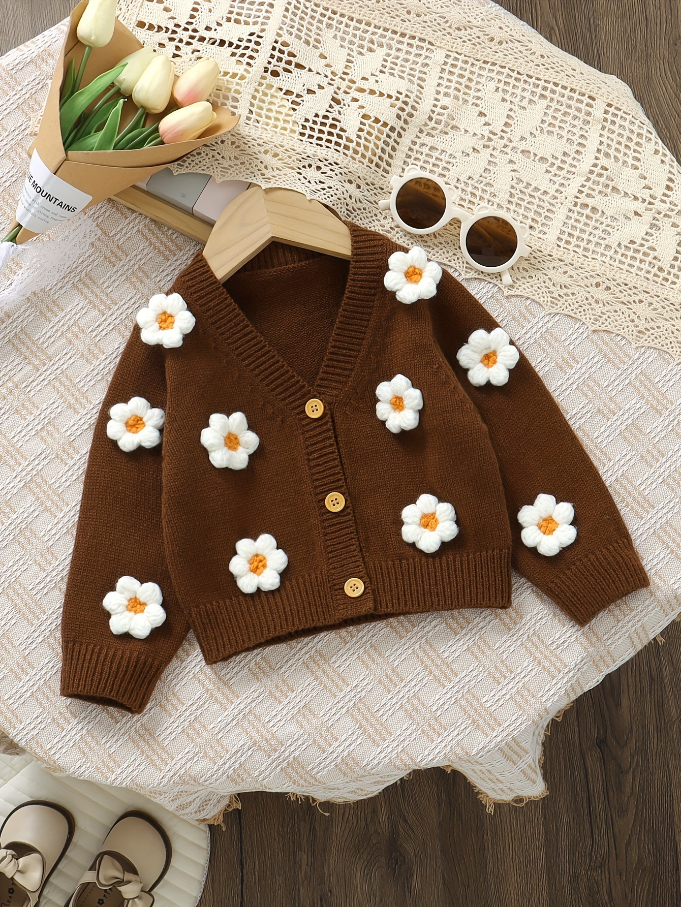 Wool Girls Winter Cardigan Baby Girl's Winter Cardigan Handmade 3d